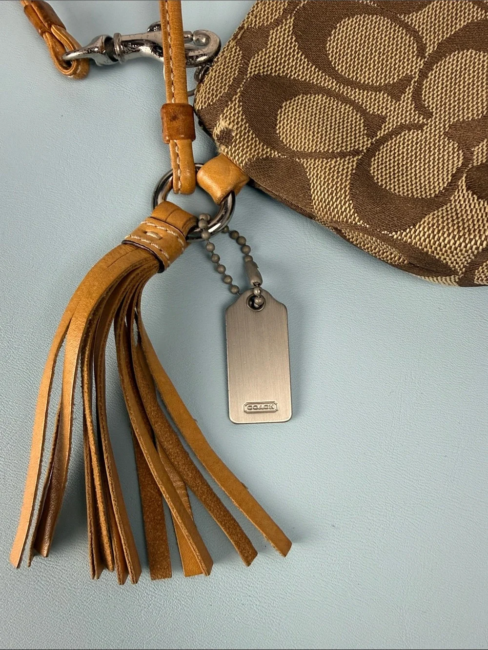 Coach Brown/Tan Signature Canvas Wristlet with Tassel
